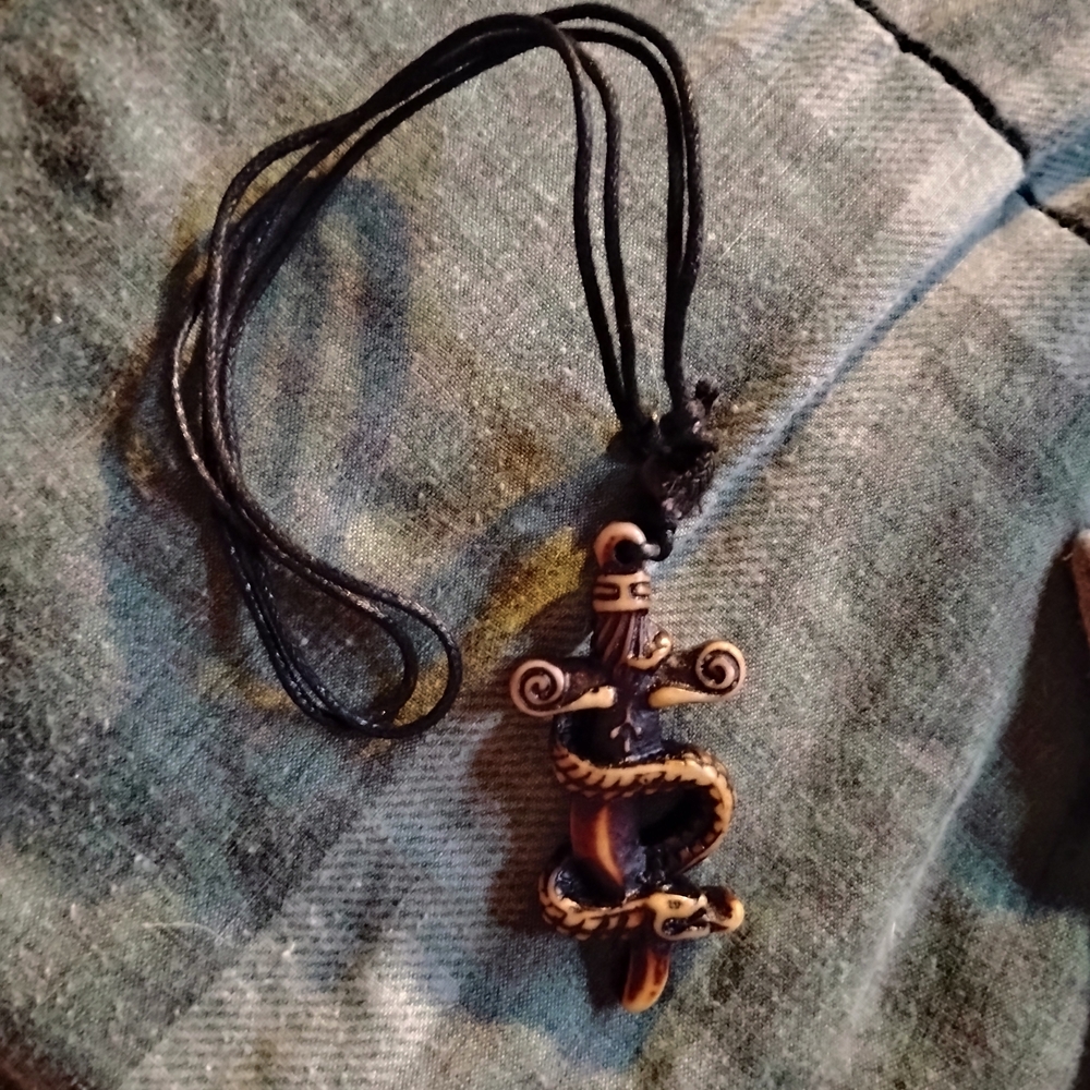 Intricate Black and Brown Snake Pendant Necklace